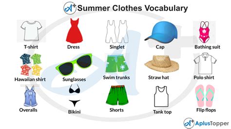 vocabulary summer clothes accessories list  summer clothes
