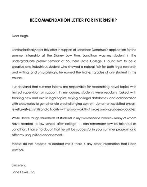 sample recommendation letter  internship completion   write