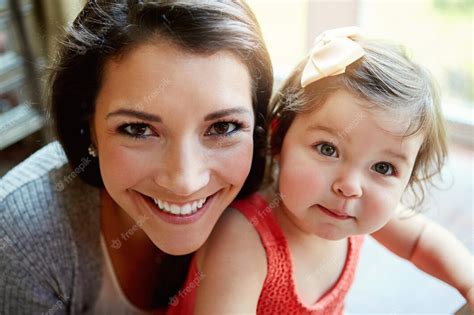 premium photo portrait mother and girl with smile happiness and