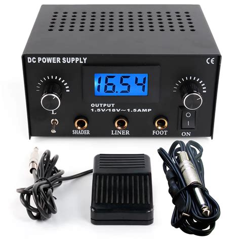 set black professional tattoo power supply clip cord foot pedal