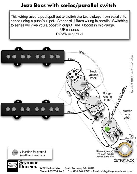 jazz bass pickup wiring  seriesparallel switch  seymour duncan bass guitar bass
