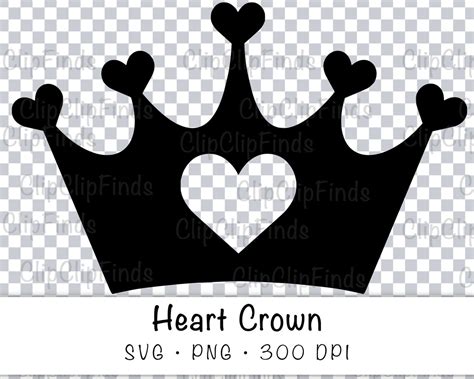 heart queen crown svg vector cut file  png transparent etsy