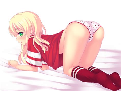 wallpaper illustration blonde long hair anime girls ass legs green eyes cartoon black