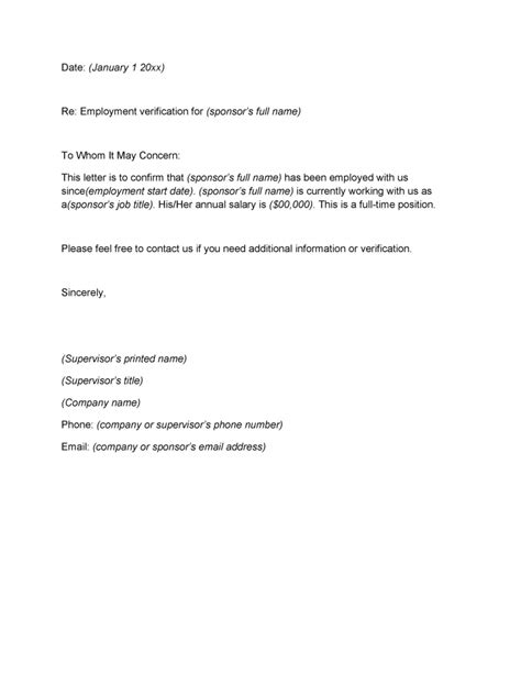 employment verification letter template business format