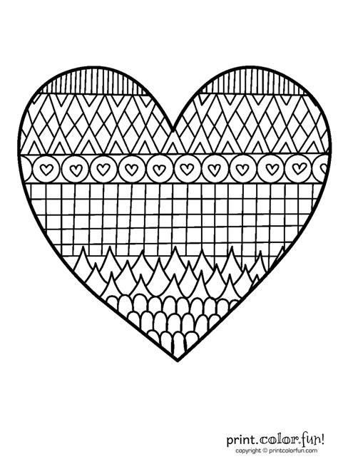 patterned heart coloring page coloring page print color fun