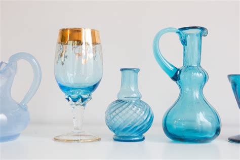 piece glassware antique  vintage collectible navy blue  baby