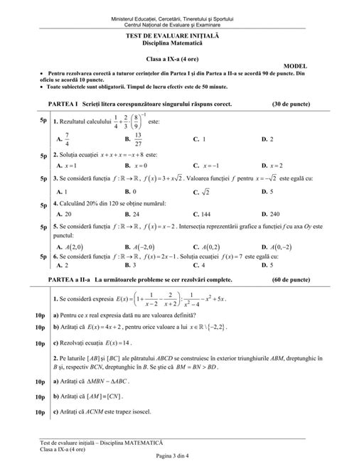 Edu Ro Clasa A 9 A Teste Inițiale La MatematicĂ Cu RezolvĂri Liceu