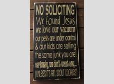 primitive rustic home decorNo soliciting funny sign Hand