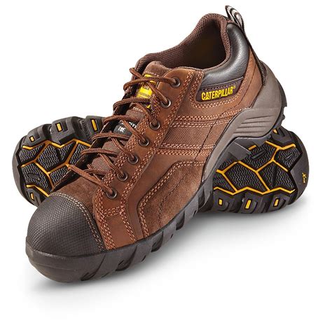 mens cat argon composite toe oxford work shoes dark brown  work boots  sportsmans