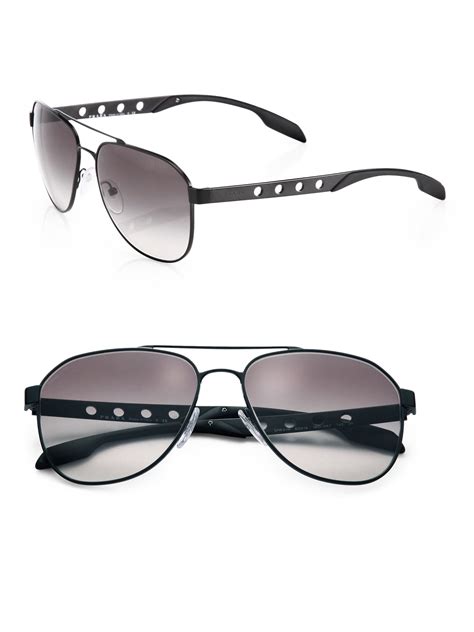 lyst prada 60mm perforated metal aviator sunglasses in black for men