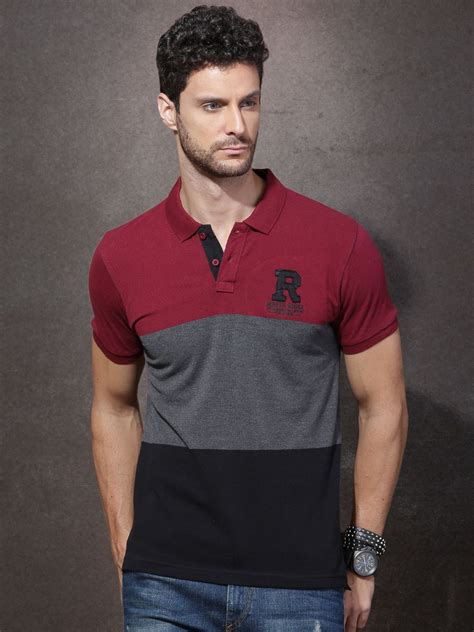 roadster maroon colourblocked polo  shirt mens polo  shirts polo