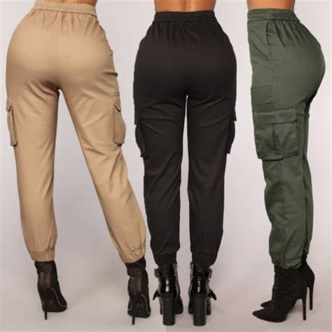 Meihuida Casual Cargo Trousers For Women Cotton Pants Solid Punk