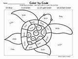 Math Color Turtle Worksheet Code Worksheets Kindergarten Addition Facts Subtraction Codes Grade Numbers Activities Pages Basic Coloring Sea Own Heather sketch template