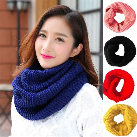 women knitted wool ring scarf solid knitted circle wool scarf shawl