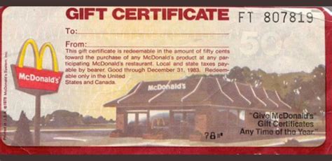 mcdonald s t certificates nostalgia