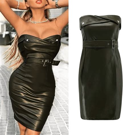 buy new sexy leather dress women nightclub tube