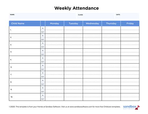 weekly attendance sheet attendance sheet template attendance sheet