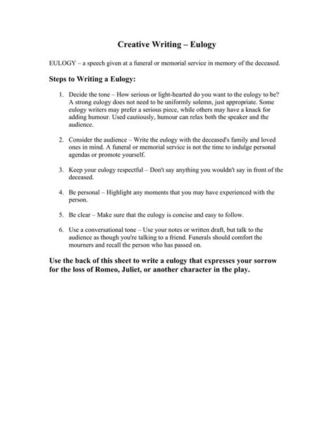 creative writing eulogy steps  writing  eulogy