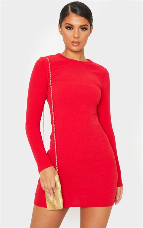 red long sleeve bodycon dress dresses prettylittlething ca