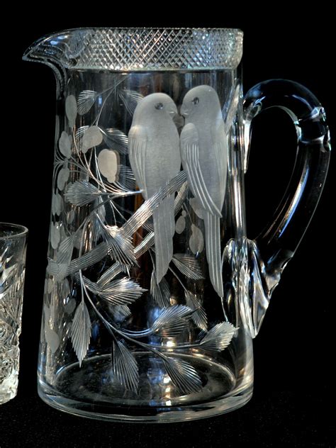 american brilliant cut glass libbey love birdsmotif   sea glass art stained glass art