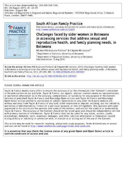 Pdf Challenges Faced By Older Women In Botswana In Accessing Services