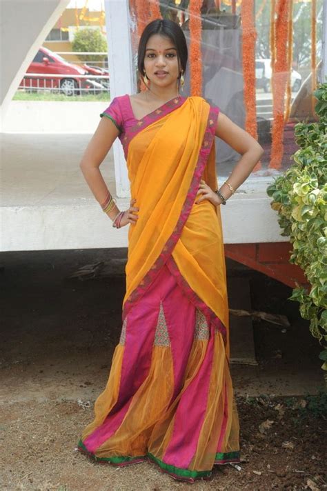 bhavya new telugu actress looking cute in half saree