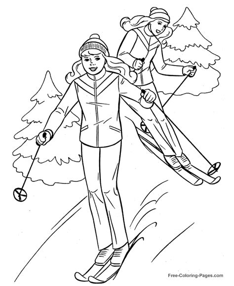 coloring pages  girls skiing