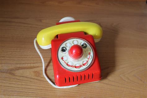 vintage toy telephone ambi toys red and yellow retro toys etsy uk