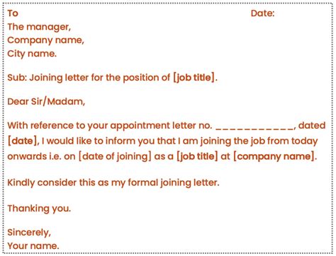 employee job joining letter formats  word