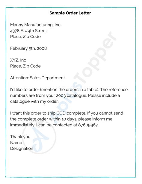 order letter samples format examples    write order letter