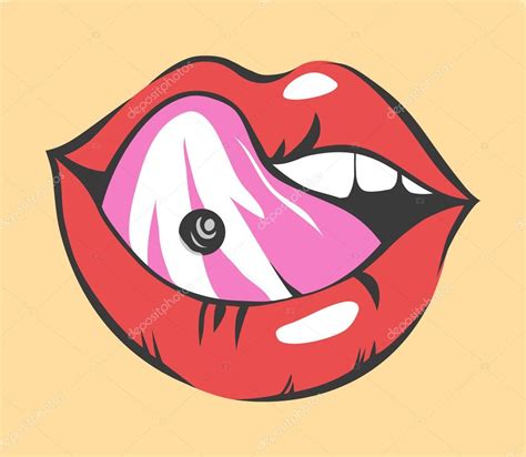 pop art sexy lips with piercing vector object stock vector image by