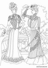 Coloring Pages Victorian Era Adult Women Adults Fashion Favoreads Vintage Printable Book Club Time Garden Period Houses sketch template