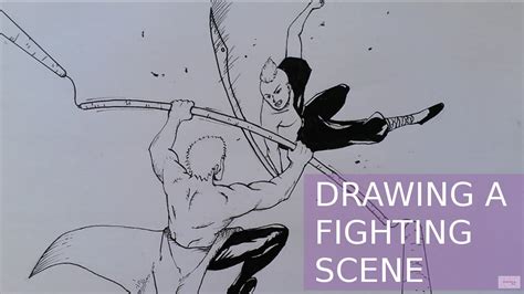 Drawing A Fight Scene With Weapons [high Angle Perspective