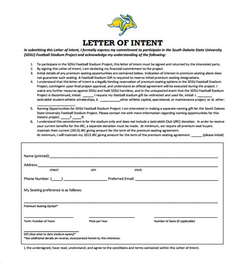national letter  intent templates sample templates
