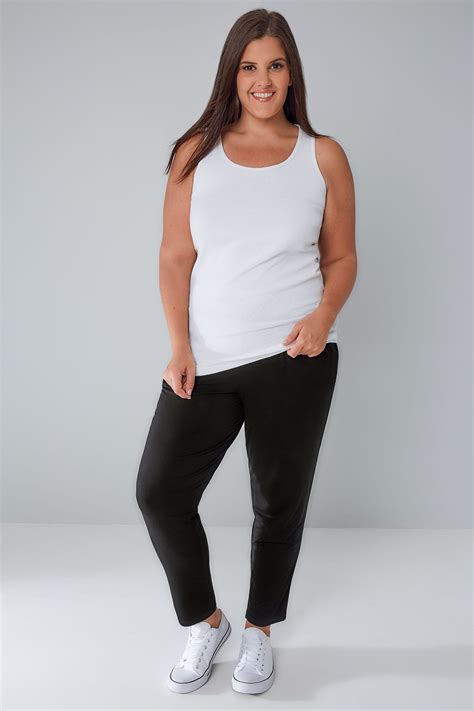 Black Double Pleat Jersey Harem Trousers Plus Size 16 To 36