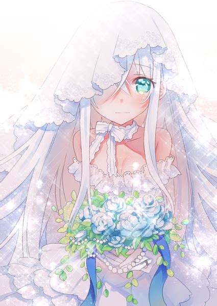 Cute Anime Girl Wedding Dress Flowers Blushing