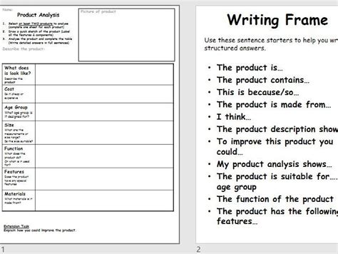 generic product analysis proforma worksheet task  hour lesson