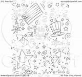 July Fourth Doodles Clipart Collage Coloring Cartoon Thoman Cory Outlined Vector 2021 sketch template
