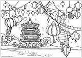 Colouring Chinois Lanterns Mewarnai Nouvel Colorir Imlek Chine Klenteng Chinesa Ausmalbilder Pagoda Coloriages Paisagem Asie Ibadah Lantern Colorier Asien Scene sketch template