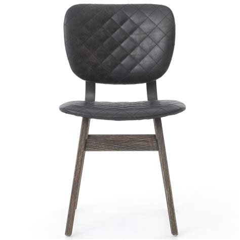 Drifter Industrial Loft Black Leather Quilt Charcoal Dining Chair Pair