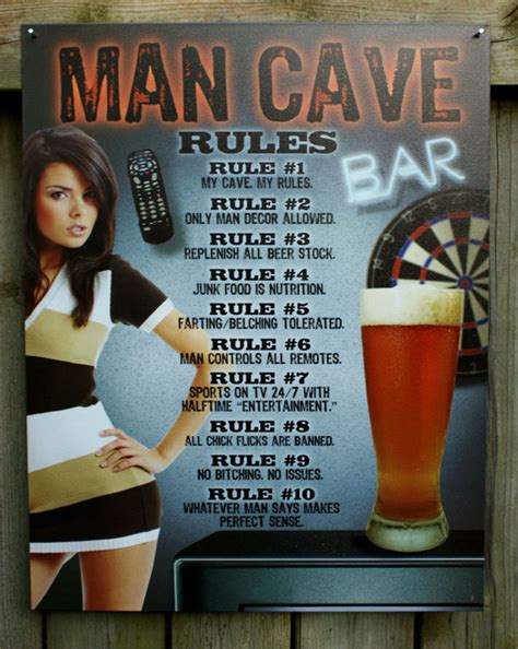 Man Cave Rules Mancave Tin Metal Sign Bar Beer Garage Pin