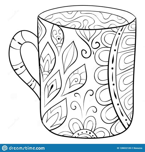 adult coloring bookpage  cut cup  tea image  relaxing stock