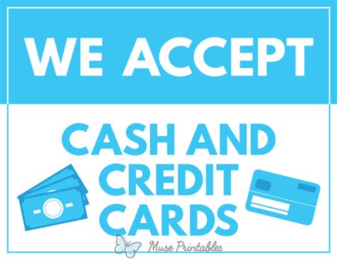 printable  accept cash  credit cards sign