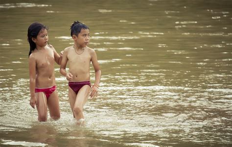 Laos Village Girls Swimming