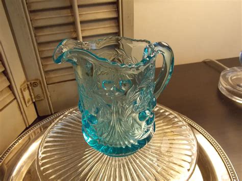 vintage blue pressed glass creamer crystal clear blue glass serving