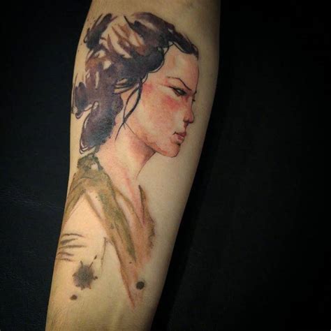 Watercolor Rey From Star Wars Tattoo On The Right