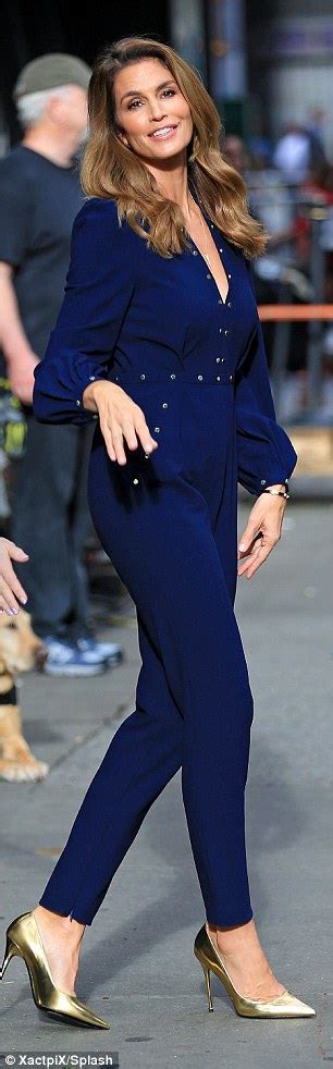 cindy crawford oozes sex appeal in blue jumpsuit as she reveals to gma she dreads turning 50 in