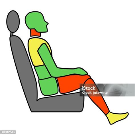 Şablon figürü adam bir araba yolcusunda oturuyor Çarpışma testi işareti