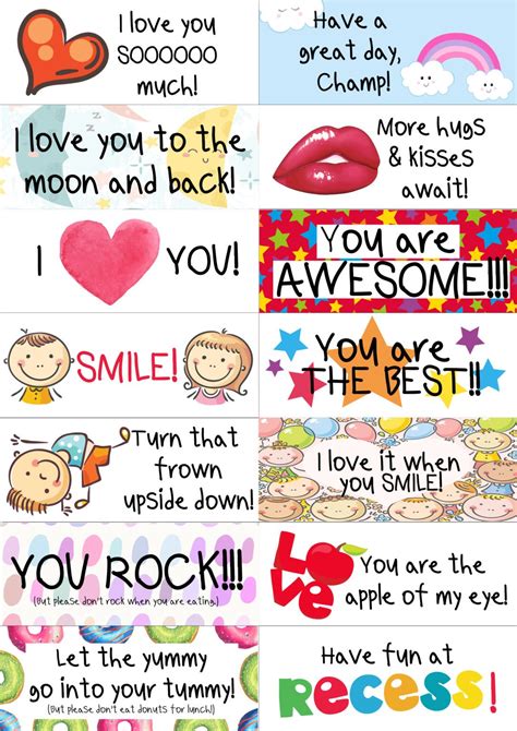 printable lunch box notes  kids cute colorful