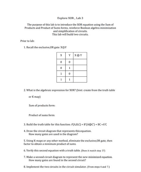 solved explore xor lab   purpose   lab   cheggcom